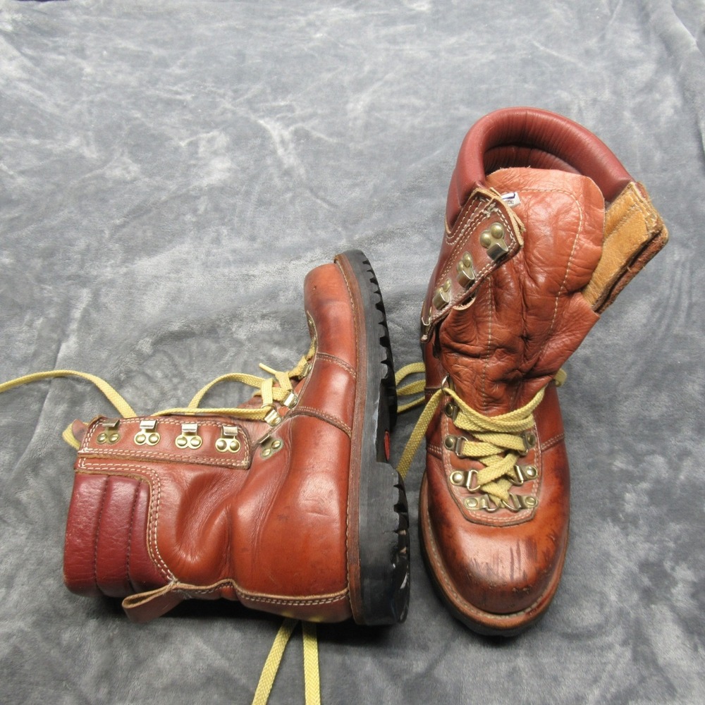 Montblanc Boots Men 8.5D Brown Leather Mountaineer Lace Hike HEAVY Korea VTG 80s